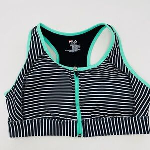 Fila Women's Striped Sports Bra  - Black and Green Size Medium
